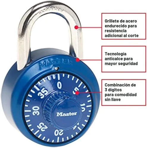 Vista 2 de Master Lock 1530DCM Candado de combinación para casillero, 1 unidad (Paquete de 1) Los colores pueden variar Candado de combinación reajustable