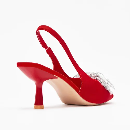 Vista 3 de stylewe Tacones para mujer, tacones de gatito, tacón bajo, punta cerrada y puntiaguda con lazo brillante para zapatos de citas de boda