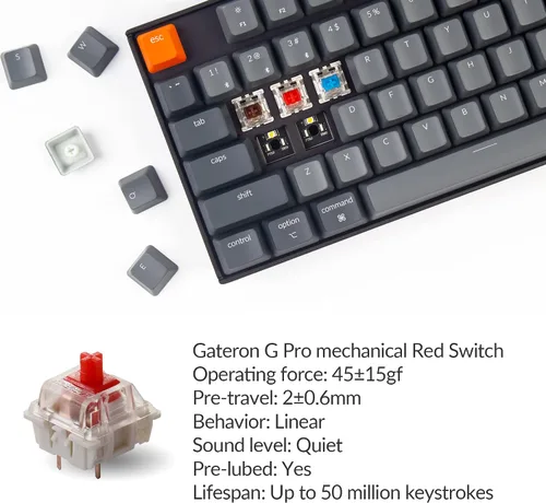 Vista 2 de Keychron K8 Teclado mecánico inalámbrico Bluetooth 5.1con cable USB con interruptor rojo Gateron G Pro, retroiluminación LED blancaN-Key Rollover