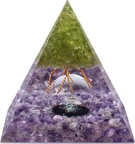 Vista 5 de mookaitedecor Bundle - 2 Artículos: Estatuillas de huevo de cristal recubiertas de titanio arcoíris con soporte de madera y peridoto árbol