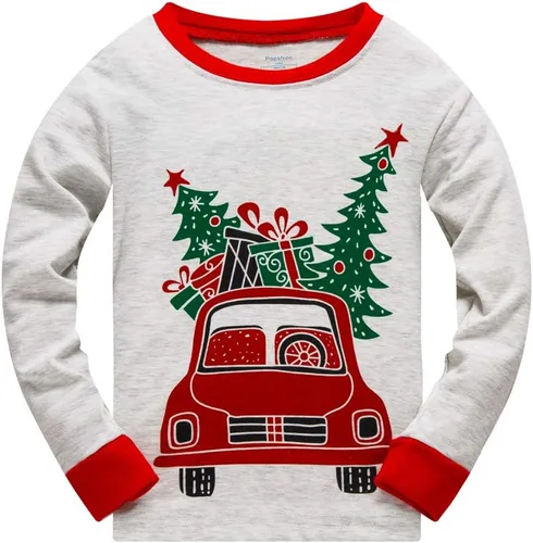 Vista 2 de Pijamas de Navidad para niños pequeños y niñas, 100% algodón, dinosaurio, estrellado, ropa de dormir de manga larga, 2 piezas, ropa para niños