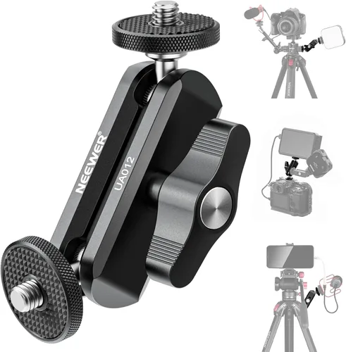 Vista 12 de NEEWER Super Clamp con Brazo Mágico de Cabeza Esférica Doble de 3", Zapata Fría, Roscas de 1/4", Adaptador de Montaje para Cámara de Teléfono/Acción
