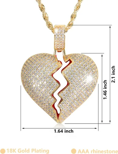 Vista 2 de putouzip Cadenas de corazón roto para hombre, chapado en oro de 18 quilates, collar de cadena de eslabones con colgante