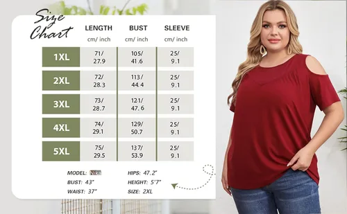 Vista 3 de Yiwixi Camisetas casuales de verano para mujer, con hombros descubiertos, manga corta, cuello redondo, ajuste holgado, tallas grandes, plisadas