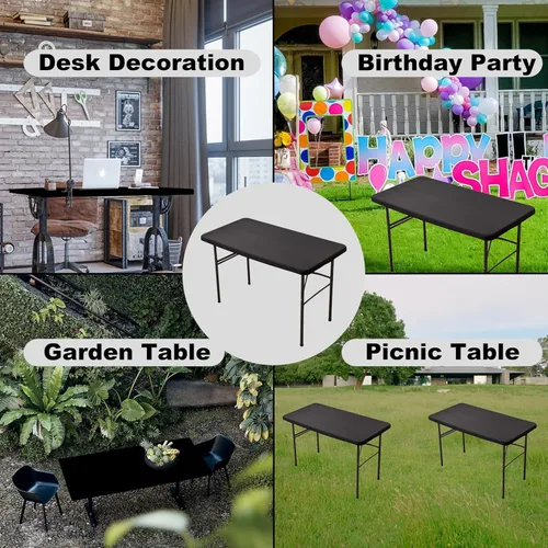 Vista 6 de Mantel rectangular de elastano ajustable de 4 pies, mantel de picnic plegable elástico, mantel elástico para mesa de patio, manteles lavables
