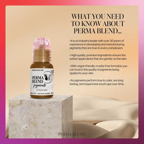 Vista 3 de Perma Blend Pigmento de tinta de tatuaje de cejas rubio jengibre, suministros profesionales de microblading para cejas, botella de 1/2 oz