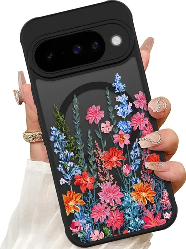 Vista 34 de ZIYE Funda magnética para Google Pixel 9 Pro XL de 6.8 pulgadas [compatible con MagSafe] funda de policarbonato duro y TPU suave con flor de cerezo