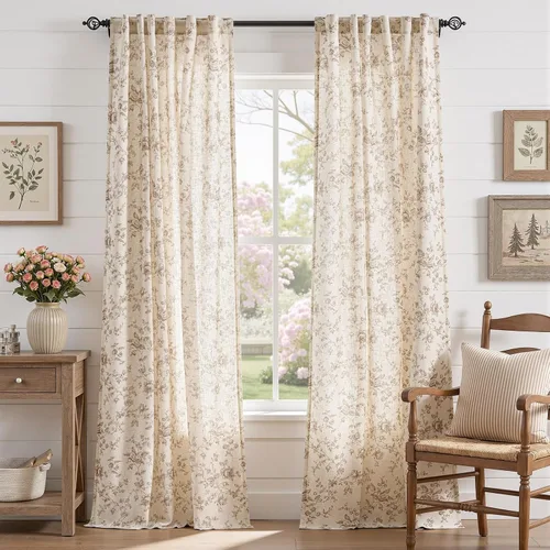 Vista 12 de jinchan Amlie - Cortinas florales de lino de 63 pulgadas de largo para sala de estar, dormitorio, casa de campo, cortinas de decoración de campo
