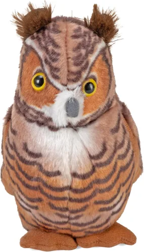 Vista 2 de Wild Republic Audubon Birds gran búho con cuernos con un sonido de pájaro auténtico, animal de peluche, juguetes de aves para niños y aves aves