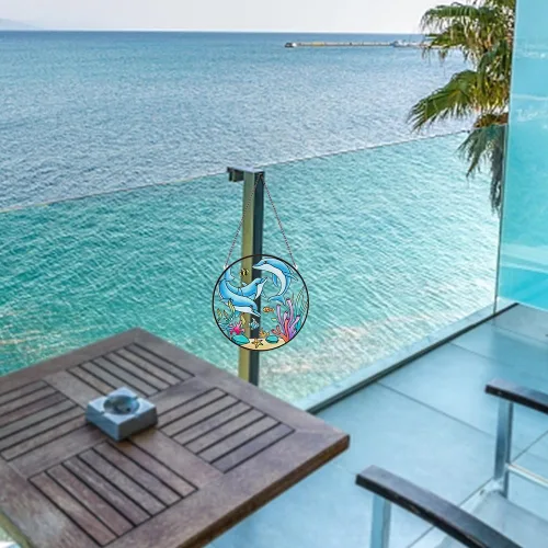 Vista 8 de PLIGREAT Suncatchers - Atrapasoles de cristal acrílico con delfín de pez marino, adorno colgante de árbol para dormitorio, sala de estar, ventana