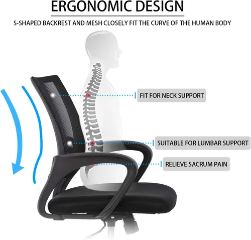 Vista 5 de HCB Silla de oficina - Silla giratoria ejecutiva ergonómica con soporte lumbar para el hogar y la oficina (negro)