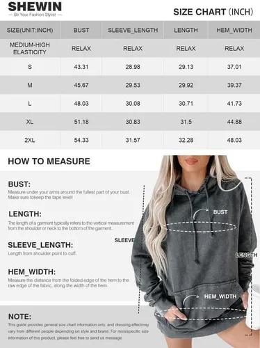 Vista 6 de SHEWIN Sudadera casual con capucha para mujer, manga larga, lisa, ligera, holgada, con bolsillo