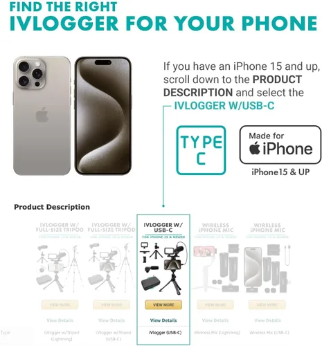 Vista 4 de Kit de vlogging Movo iVlogger para iPhone - Compatible con Lightning, kit de iniciación de YouTube para creadores de contenido - Accesorios: trípode