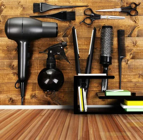 Vista 2 de LUVISS Papel pintado de pared 3D para peluquería y peluquería, papel pintado con tijeras para secador de pelo, impresión fotográfica, mural