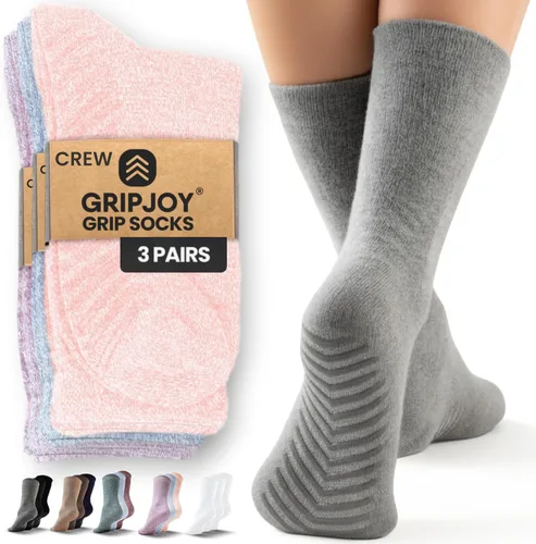 Vista 14 de Calcetines Gripjoy de agarre para mujer, antideslizantes, calcetines de agarre para mujer y hombre, para pilates, yoga, hospital, 3 pares, de largo