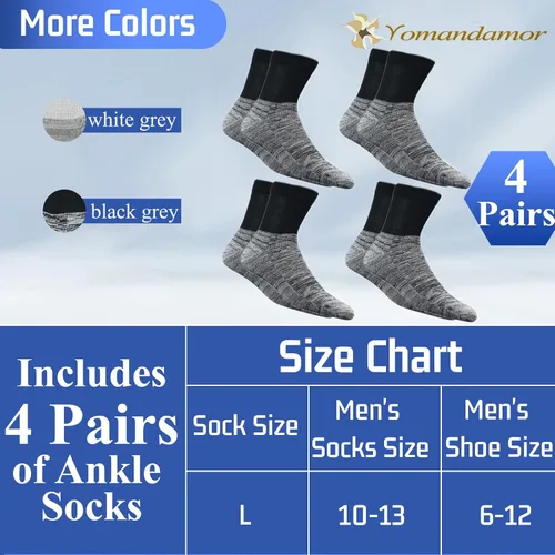 Vista 6 de Yomandamor 4 pares de calcetines tobilleros diabéticos para hombre con puntera sin costuras y suela acolchada, talla L (tamaño de calcetines: 10-13)