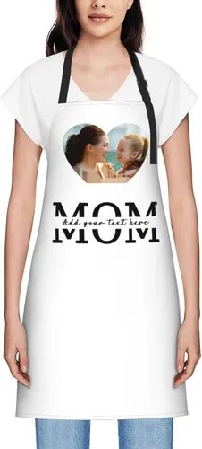 Vista 20 de Delantales personalizados para mujer, diseño de delantal de chef ajustable con nombre, textos, fotos, flores, regalos para el día de la madre