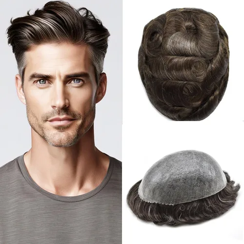Vista 60 de Mens Toupee Hair System para hombres Piezas de pelo Sistema de reemplazo Poly Skin Toupee para hombres Protesis Capilar Para Hombre 6X8#1 Jet Black