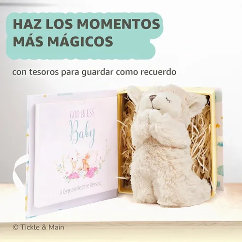 Vista 6 de Tickle & Main Juego de regalo de bautismo católico, caja de presentación blanca de 2 piezas, cordero interactivo y primer libro de oración