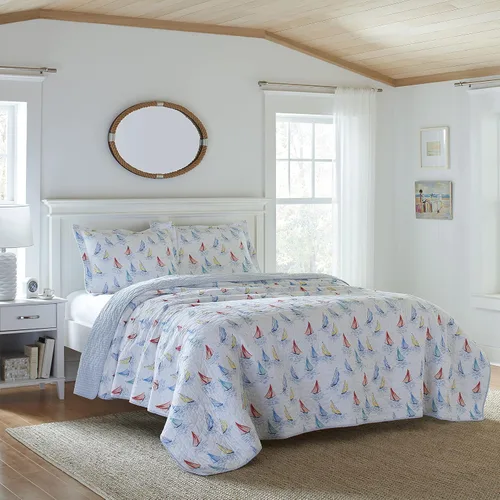 Vista 2 de Laura Ashley Home - Colección Ahoy - Juego de edredón - 100% algodón, reversible, ligero y transpirable, prelavado para mayor suavidad, King