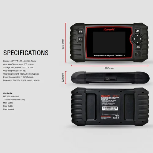Vista 7 de Escáner de diagnóstico iCarsoft MB V2.0 Compatible para Mercedes-Benz/Sprinter/Smart, ABS SRS Oil BLD INJ