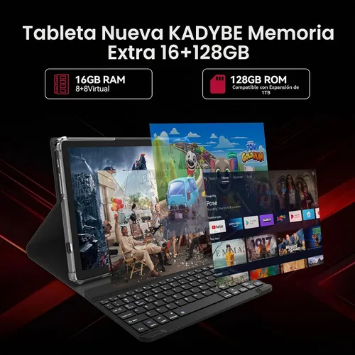 Vista 5 de KADYBE Tableta Android 15 de 11 pulgadas, las tabletas más recientes de 2025 con 16GB RAM 128GB ROM 1TB expandible, tableta con teclado, batería