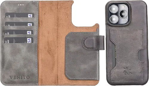 Vista 160 de Venito Florence - Funda de piel compatible con Samsung Galaxy S9, extra segura con bloqueo RFID, cartera desmontable para teléfono (gris decolorado)