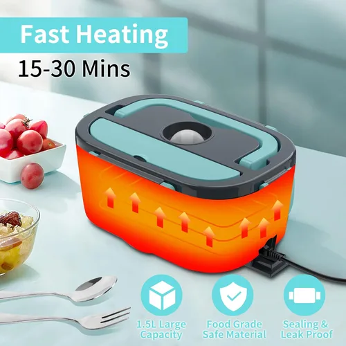 Vista 2 de CHARMDOO Fiambrera Eléctrica, Calentador de Alimentos 12V 24V 110V, 80W Fiambrera de Calentamiento Más Rápido para Coche/Camión/Casa, Cajas