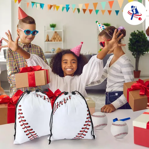 Vista 7 de Nuogo 24 mochilas deportivas de béisbol con cordón para fiestas deportivas, bolsas de golosinas, bolsas de regalo, para jugadores, atletas, bolsas