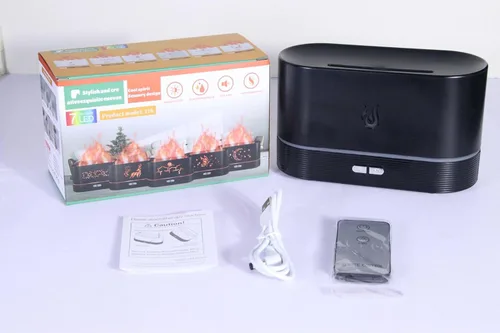 Vista 6 de Difusor de aceite esencial con efecto de llama, negro, luz LED de estado de ánimo, control de 2 botones