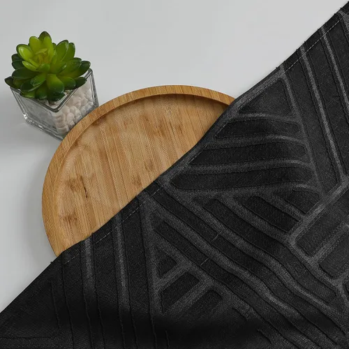 Vista 7 de Simplebrand Cortinas traslúcidas negras de cocina de 24 pulgadas de largo, 2 paneles, filtrado de luz, geométrico jacquard con textura, cortinas