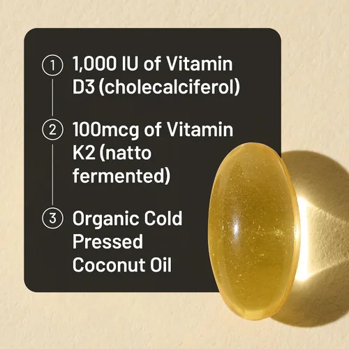 Vista 4 de NatureWise Vitamina D3 1000UI + K2 (MK7) 100mcg con aceite de coco orgánico extra virgen - Apoya la absorción de calcio, la salud ósea e inmune
