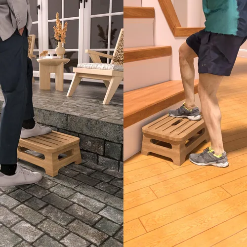 Vista 5 de Taburete de madera con carga máxima de 350 libras, taburete de un solo paso para adultos con tapete antideslizante, taburetes multiusos