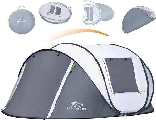 Vista 3 de Pop Up Tents for Camping 2-4 Person Waterproof Easy Up Setup Camping Tent 2 Big Doors Instant Family Blanco