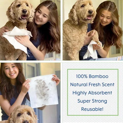 Vista 3 de StripHair Toallitas de tela de bambú extra grandes reutilizables de 12 x 12 pulgadas para perros y mascotas, cuidado del abrigo y limpieza multiuso