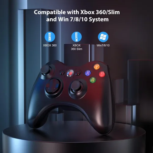 Vista 6 de W&O Controlador inalámbrico compatible con Xbox 360 2.4GHZ Gamepad Joystick Controlador inalámbrico compatible con Xbox 360 y PC Windows 7, 8, 10