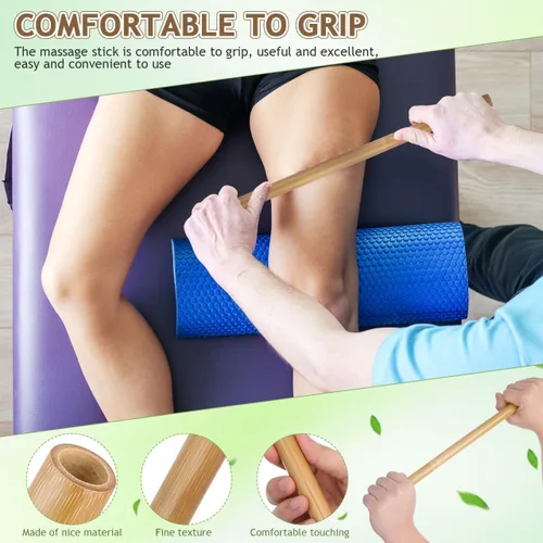 Vista 7 de Healifty - Varilla de masaje de bambú de 16.53 pulgadas, herramienta de masaje muscular para alivio del dolor de espalda y cuerpo, masajeador