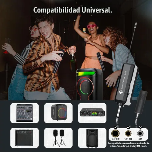 Vista 6 de Micrófonos inalámbricos - Micrófono de karaoke para cantar - Micrófono inalámbrico recargable con receptor de doble canal - Rango de 240 pies