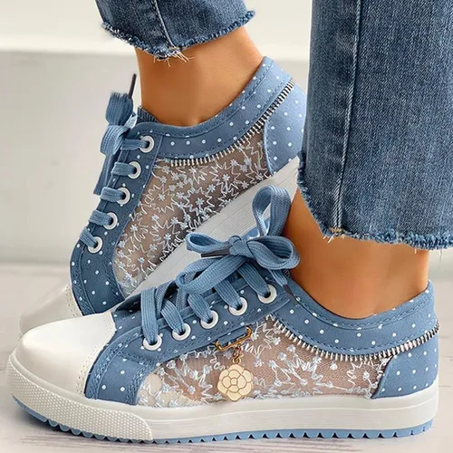 Vista 2 de Zapatillas de deporte de moda para mujer, zapatos de lona elegantes de verano para mujer, zapatillas de tenis de encaje, zapatos casuales de caña