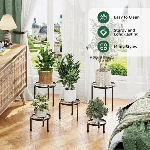 Vista 5 de Simple Trending Soporte de metal para plantas de interior y exterior, soporte resistente para macetas de flores, de hierro antioxidante, soporte