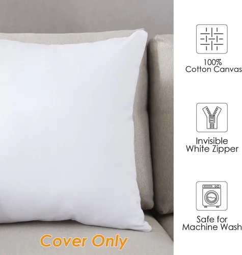 Vista 2 de TAOSON - Funda de cojín cuadrada de lona de algodón 100% sólida, decorativa, para sofá, cama, silla, decoración del hogar, solo funda, sin relleno