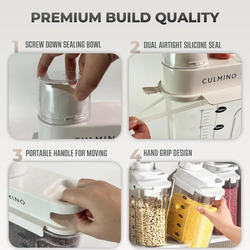 Vista 7 de Recipientes herméticos para cereales con boquilla de vertido y taza medidora, dispensador de cereales de plástico sin BPA de 1.8L para arroz