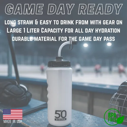 Vista 2 de 50 Strong Botella de agua de hockey y lacrosse con pajita, 1 litro