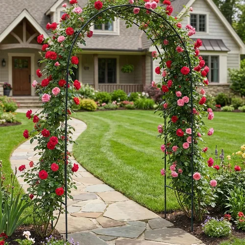 Vista 7 de Cenador de pérgola de metal, enrejado de arco de jardín de flores para exteriores, cenador de jardín de acero para plantas trepadoras, decoración