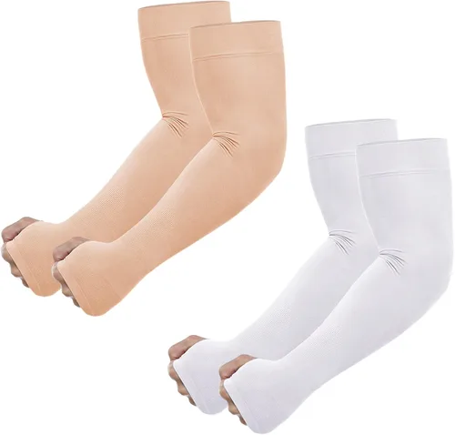 Vista 12 de Newbyinn Mangas de protección solar UV con orificio para el pulgar para hombres, mujeres y jóvenes, manga refrescante para cubrir tatuajes