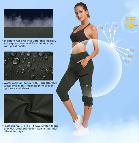 Vista 3 de ChinFun Pantalones capri de senderismo para mujer, de secado rápido, resistentes al agua, UPF 50+