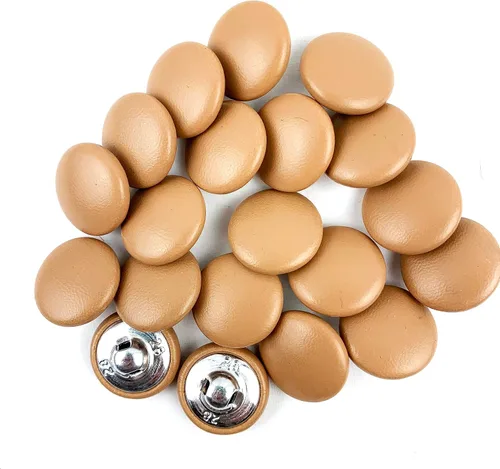 Vista 46 de Heyiwell 30 botones redondos cubiertos de cuero con vástago de metal, para vestidos de novia, camisas, vestidos, manualidades de costura (beige, mm)