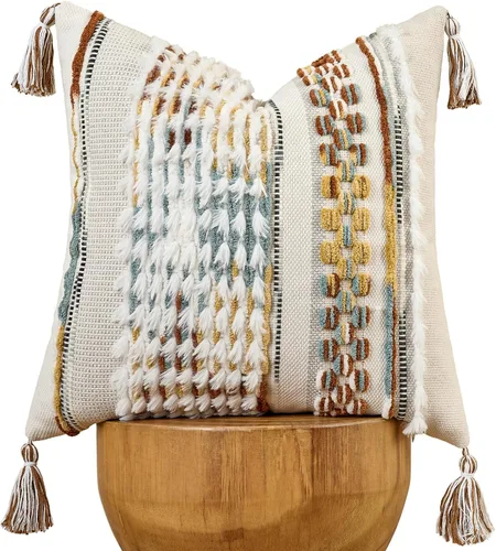 Vista 14 de AmHoo - Fundas de almohada de 18 x 18 pulgadas con borlas, fundas de almohada decorativas tejidas con textura de chenilla estilo boho para sofá