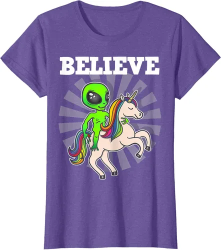 Vista 28 de Believe Space Alien Riding Unicorn - Camiseta de regalo divertida, Negro, S