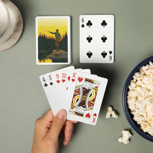 Vista 2 de Lantern Press Escena de pesca con mosca (52 cartas de juego, baraja de cartas de tamaño póquer con comodines)